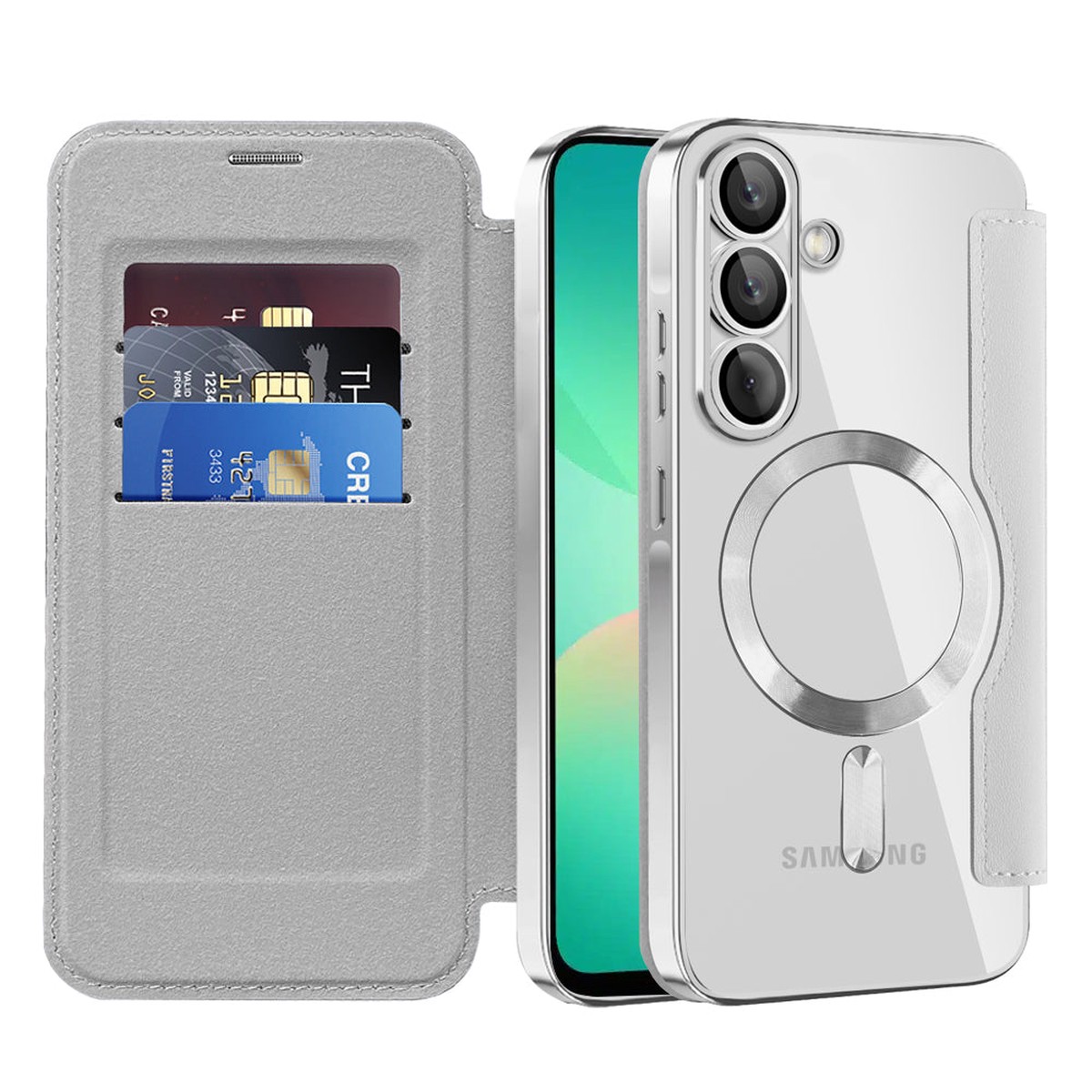 Funda MagSafe para Samsung Galaxy A26 A266, Techsuit, SmartMag Book, Gris