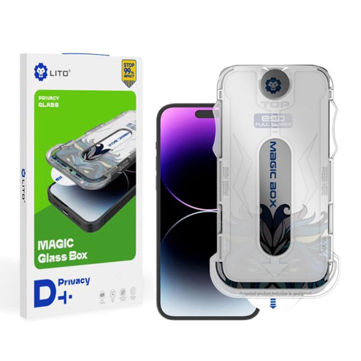 Protector de pantalla Privacy Lito Magic Glass Box D+ Tools para Apple iPhone XS Max, vidrio templado, adhesivo completo