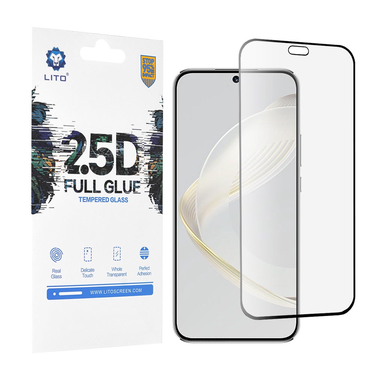 Protector de pantalla Lito para Huawei nova 12s / nova 11, vidrio templado, adhesivo completo, 2.5D, negro