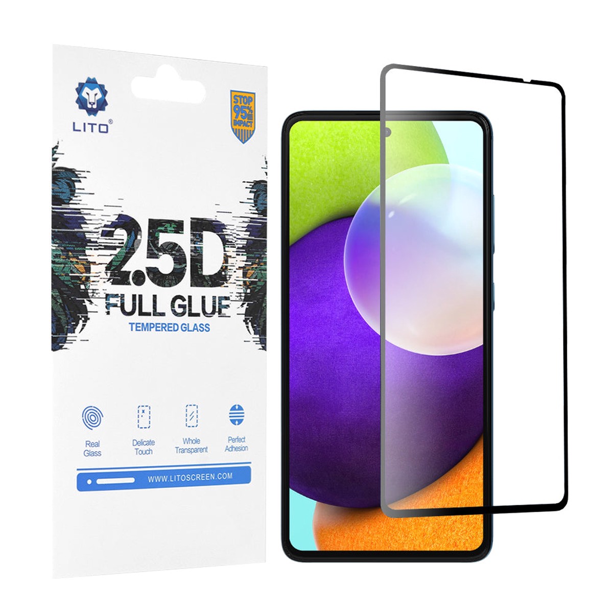 Protector de pantalla Lito para Samsung Galaxy A52s 5G A528 / A52 5G A526 / A52 A525, vidrio templado, adhesivo completo, 2.5D, negro
