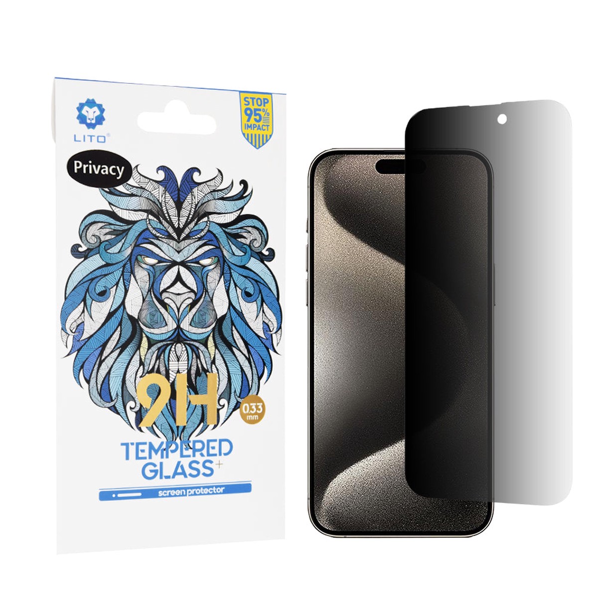 Protector de pantalla Privacy Lito Classic para Apple iPhone 15 Pro Max, vidrio templado, adhesivo completo, 2.5D