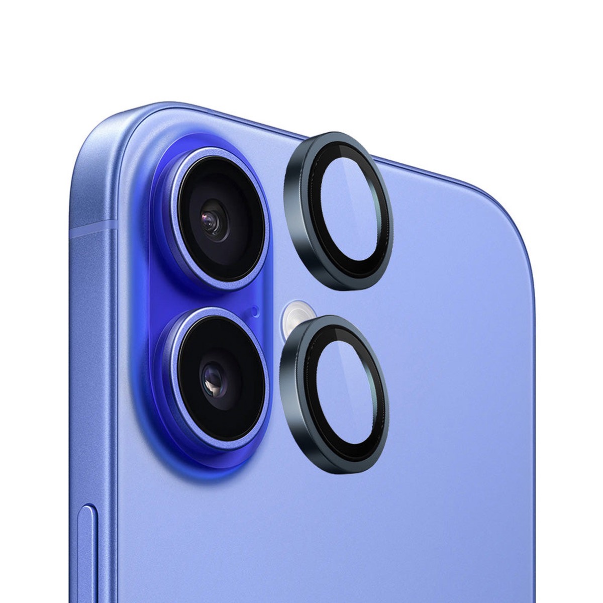 Protector de cmara trasera Blueo Metal Frame para Apple iPhone 16 Plus / 16, vidrio templado, azul