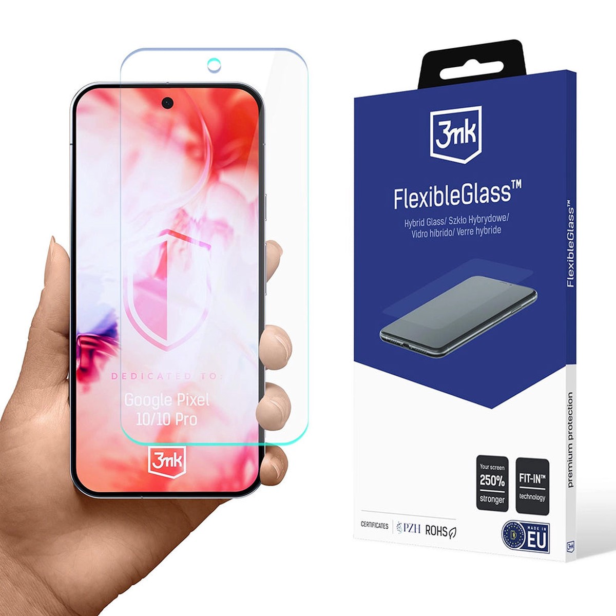Protector de pantalla 3MK FlexibleGlass para Google Pixel 10 Pro / 10, vidrio flexible, adhesivo completo