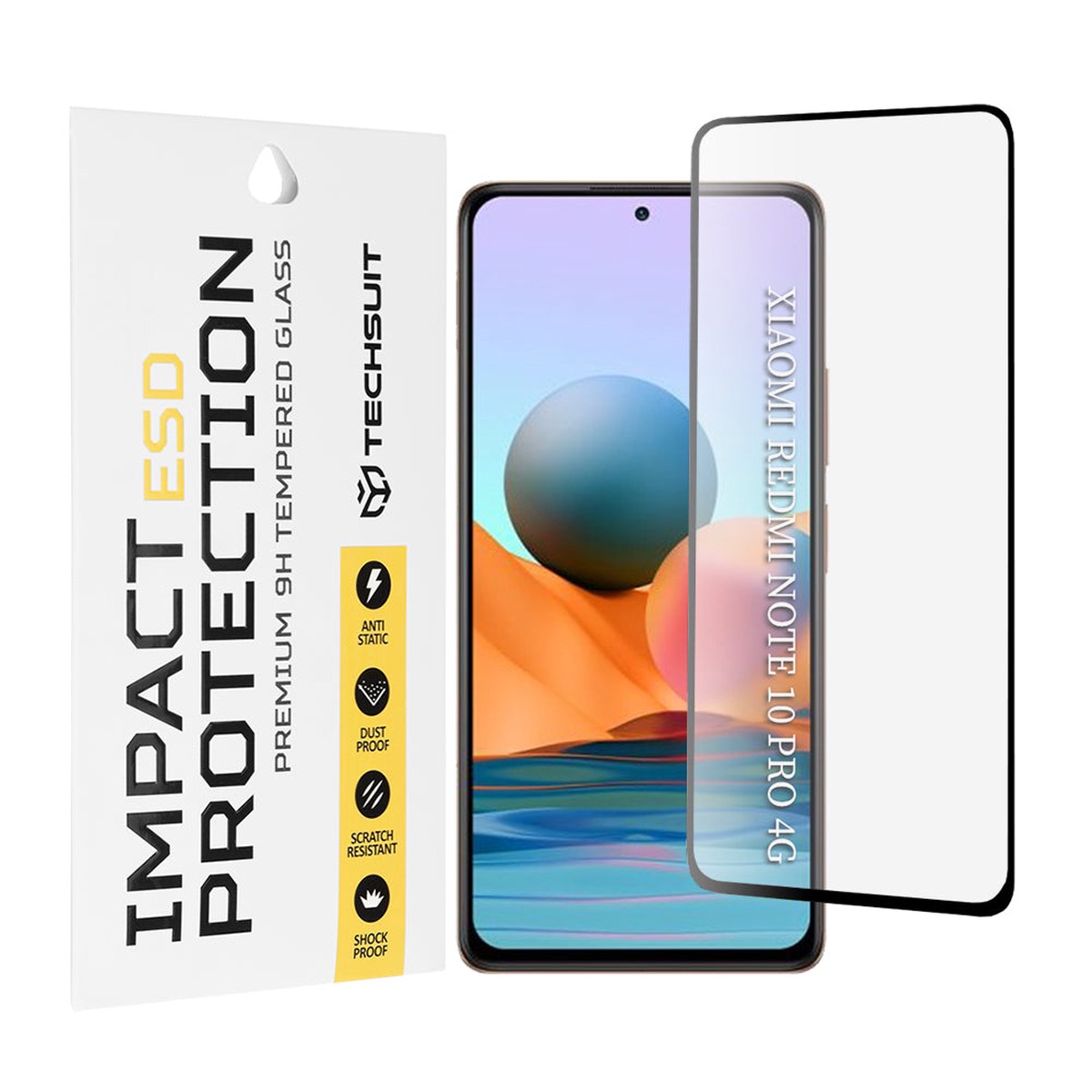 Protector de pantalla Techsuit para Xiaomi Redmi Note 10 Pro Max / Note 10 Pro, vidrio templado, adhesivo completo, negro