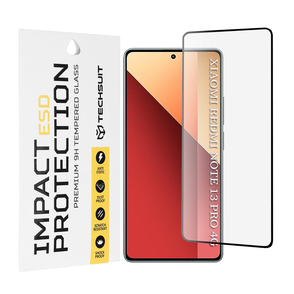 Protector de pantalla Techsuit para Xiaomi Redmi Note 13 Pro 4G / Poco M6 Pro 4G, vidrio templado, adhesivo completo, negro