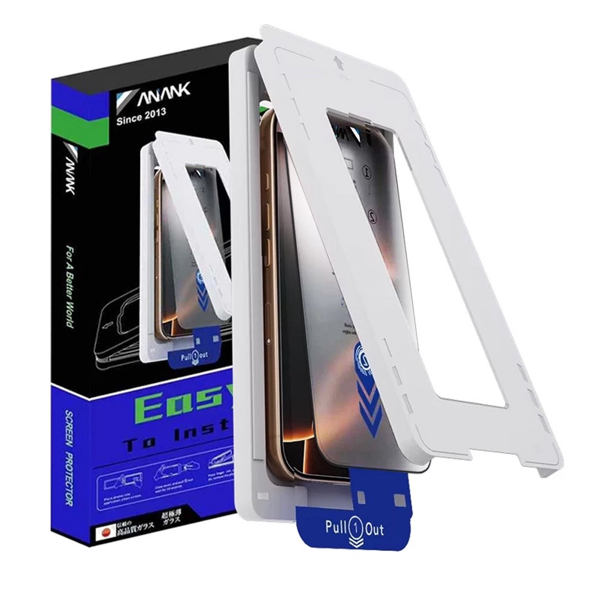 Protector de pantalla Anank 2X Reforzado para Apple iPhone 16, Vidrio Templado, Pegamento Completo, 2.5D, Negro