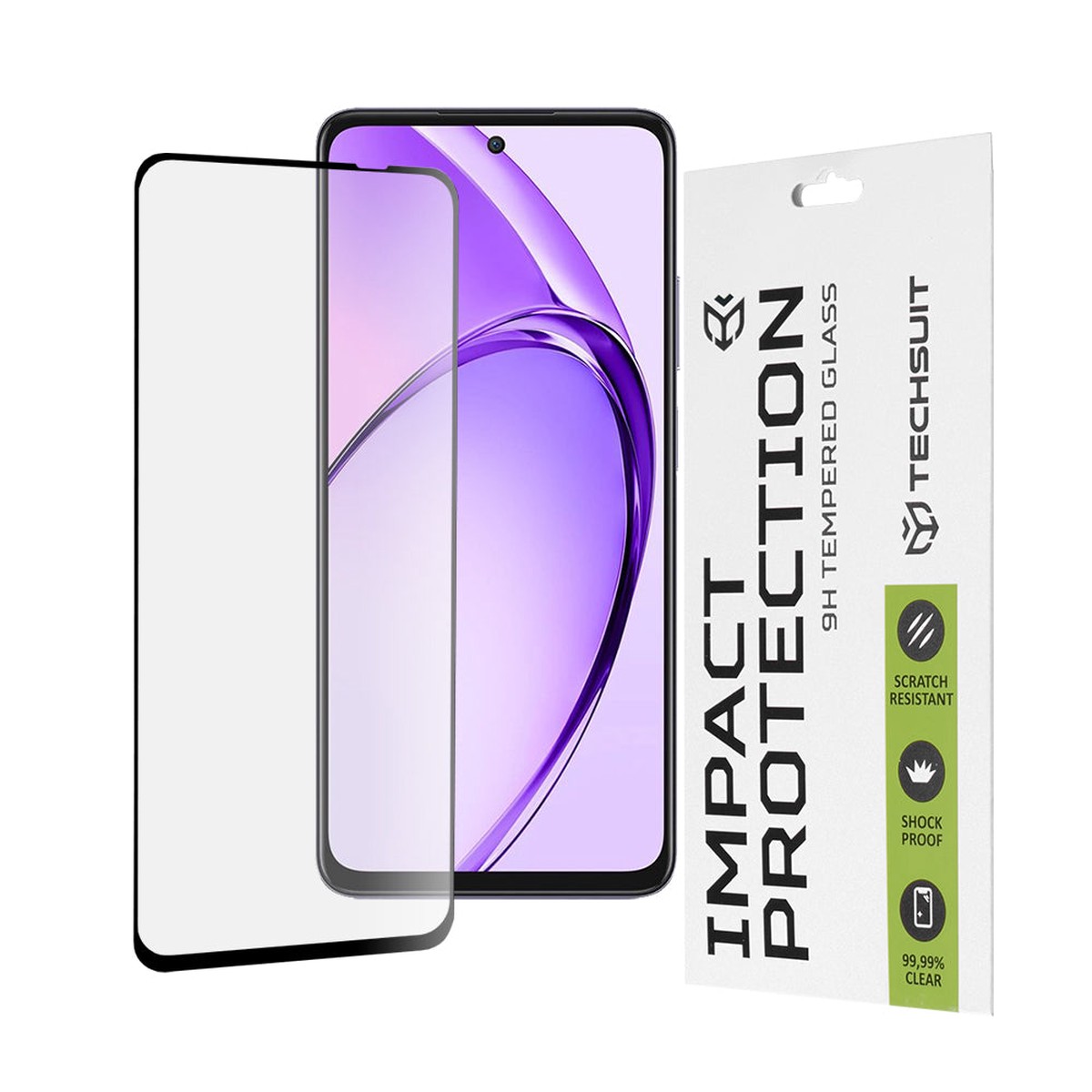 Protector de pantalla Techsuit para Oppo A80, vidrio templado, adhesivo completo, 111D, negro