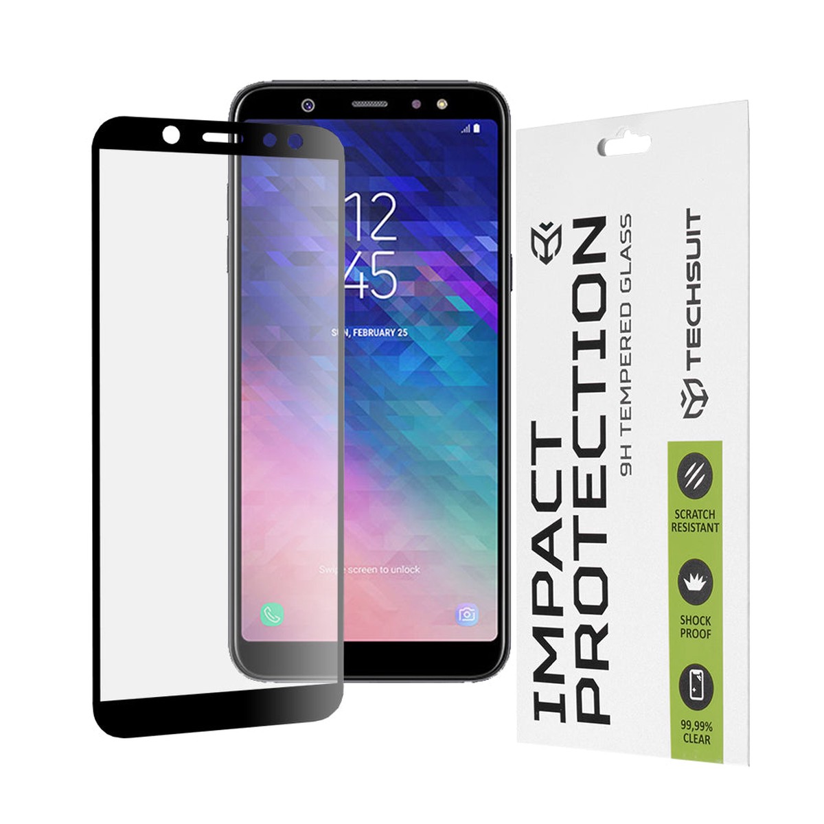 Protector de pantalla Techsuit para Samsung Galaxy A6 (2018) A600, vidrio templado, adhesivo completo, 111D, negro