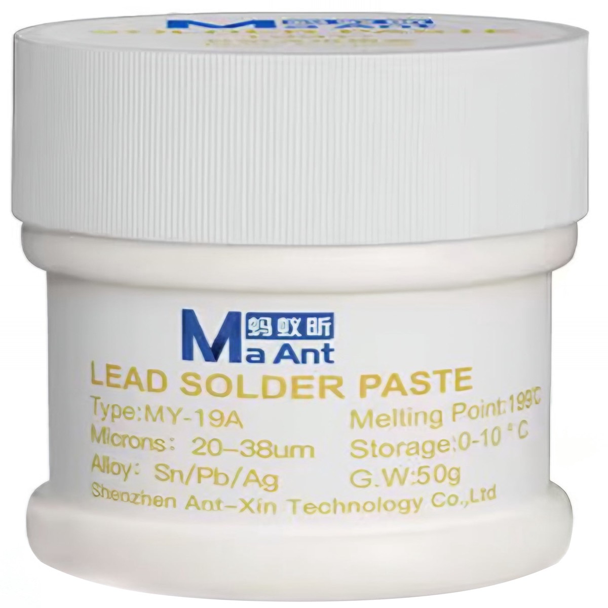 Pasta de soldar MaAnt MY-19A, 50g, Punto de fusin 199 grados