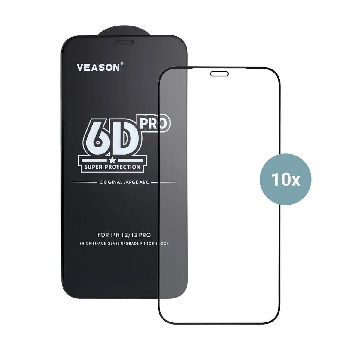 Protector de pantalla Veason PRO para Apple iPhone 17 Pro / 16 Pro, vidrio templado, adhesivo completo, set de 10 piezas, 6D, negro