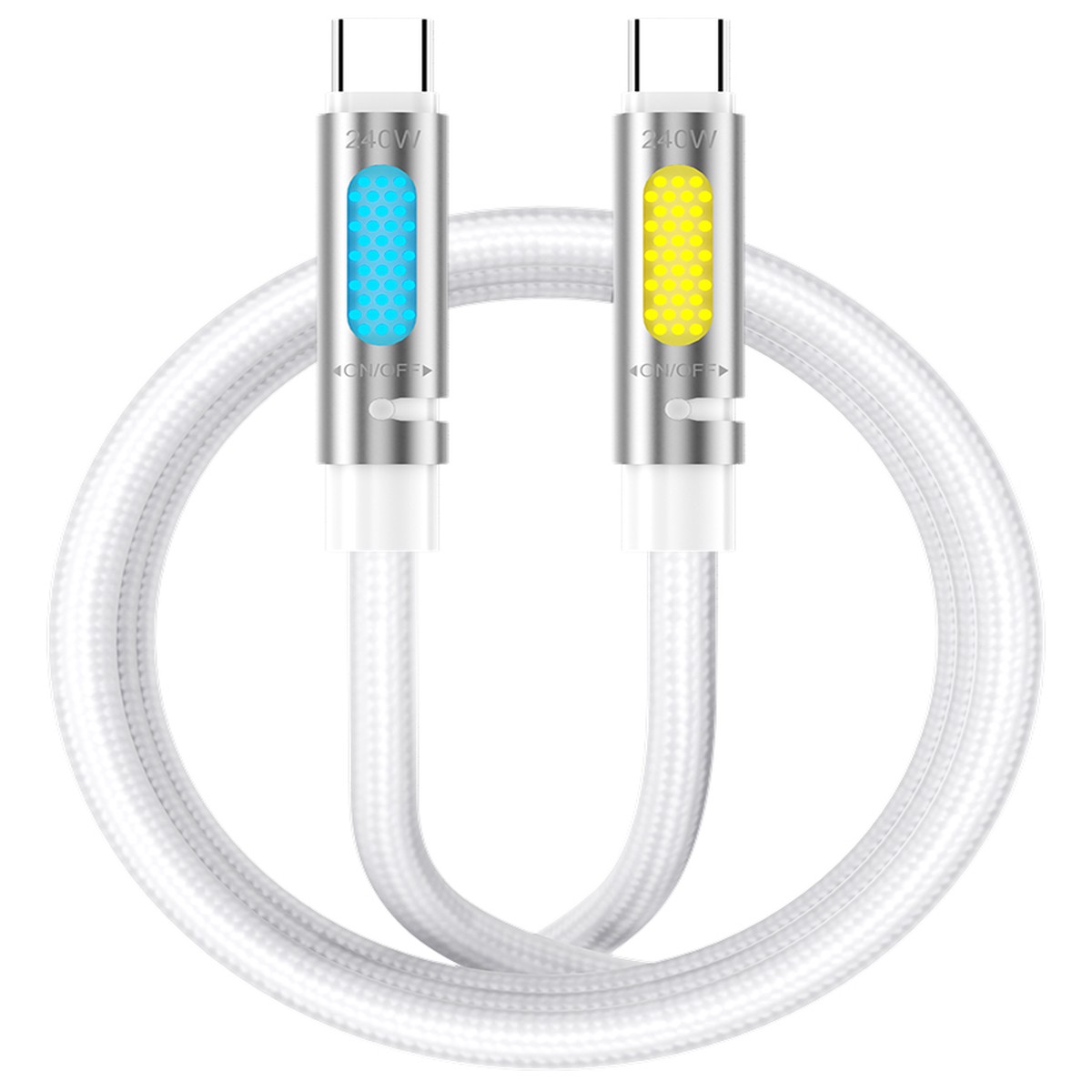 Cable de Datos y Carga USB-C - USB-C BWOO X325C-C Led, 240W, 1.2m, Blanco