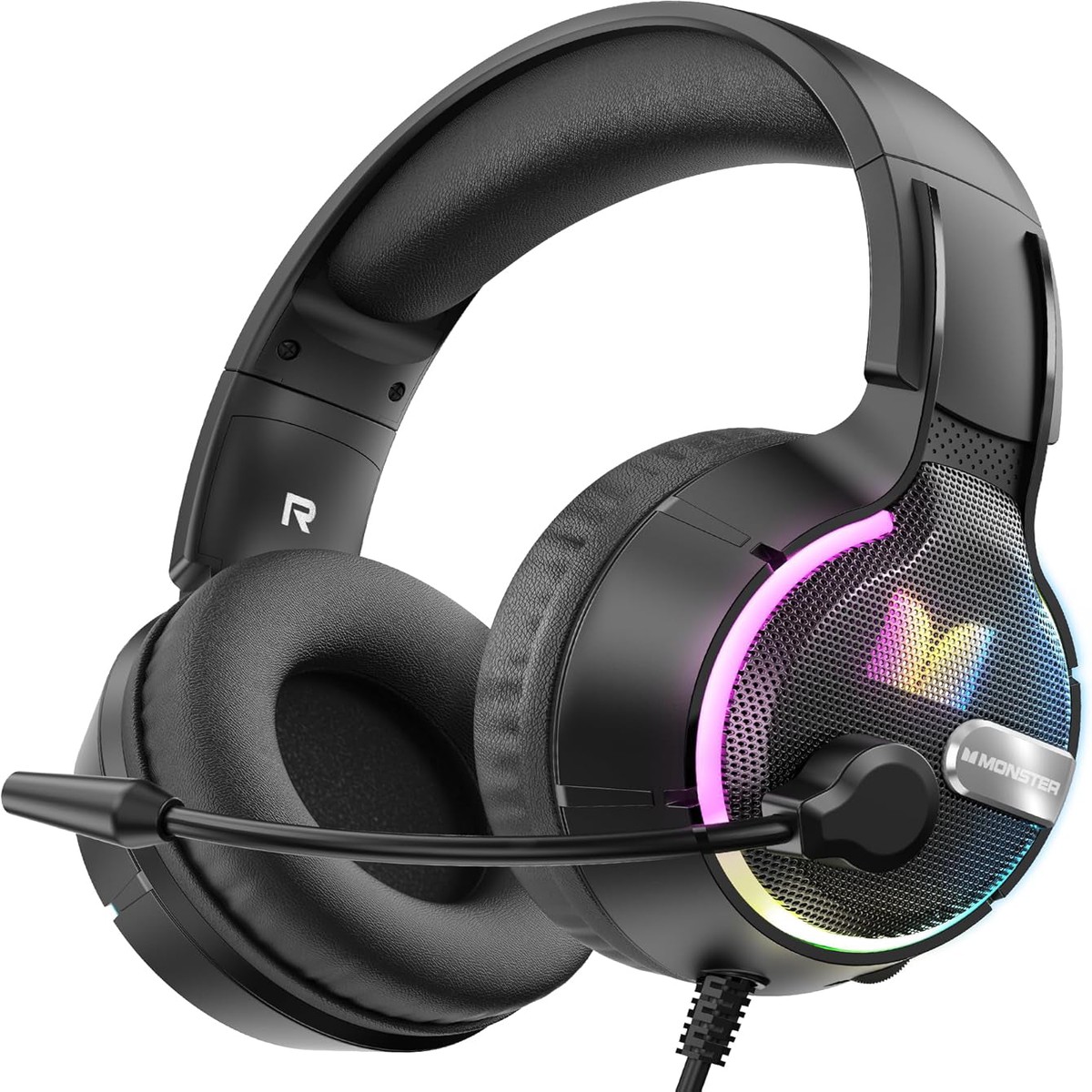 Auriculares Gaming 3.5mm Monster Mission 320, RGB, 1.9m, Negros