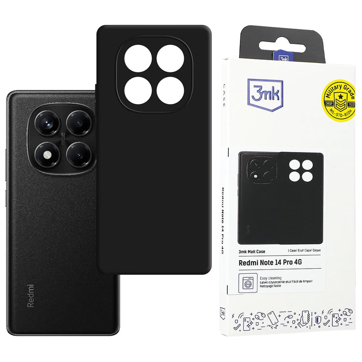 Funda para Xiaomi Redmi Note 14 Pro 4G, 3MK, Negra Mate