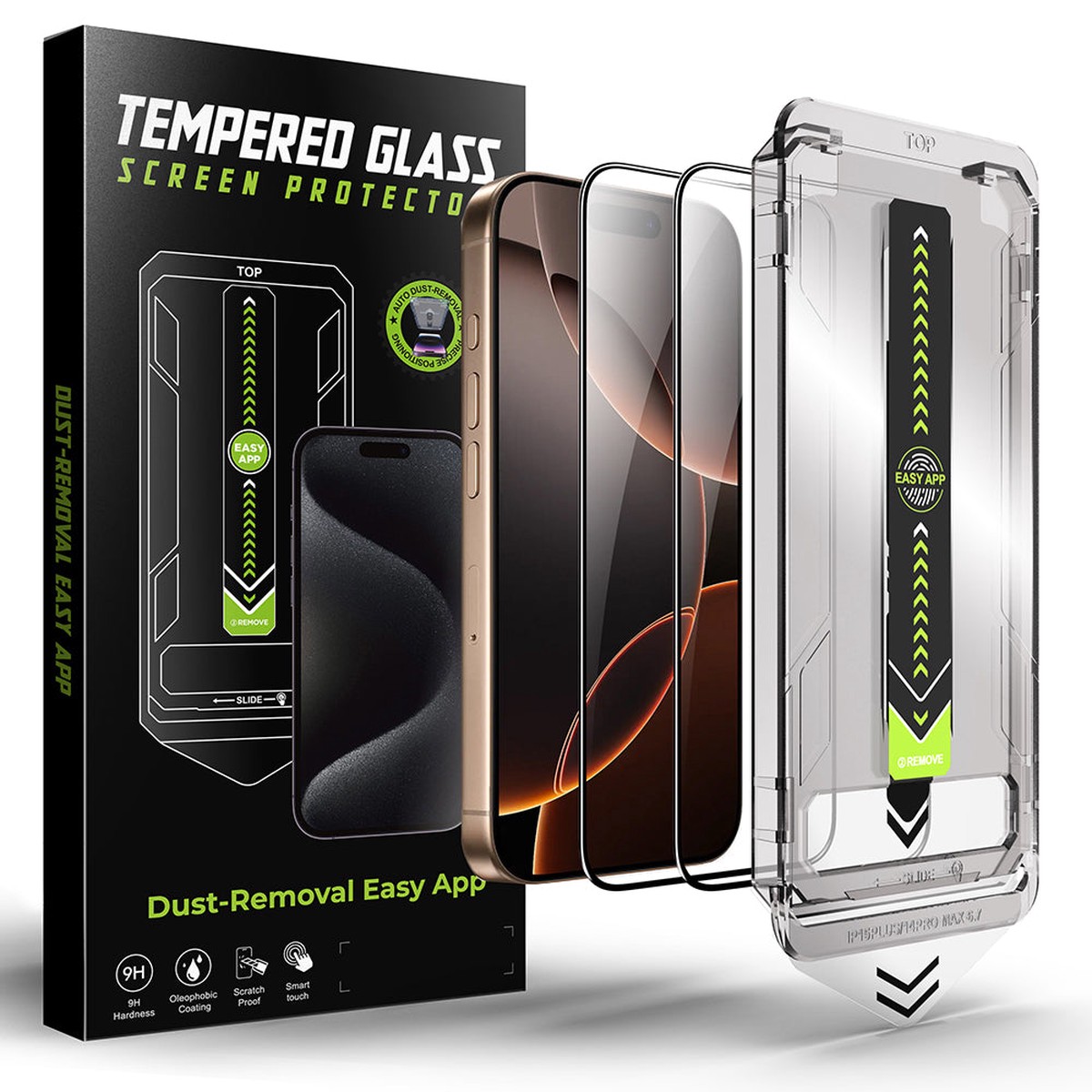 Protector de pantalla Techsuit TitanGlass para Apple iPhone 11 Pro Max / XS Max, vidrio templado, adhesivo completo, juego de 2 piezas, negro