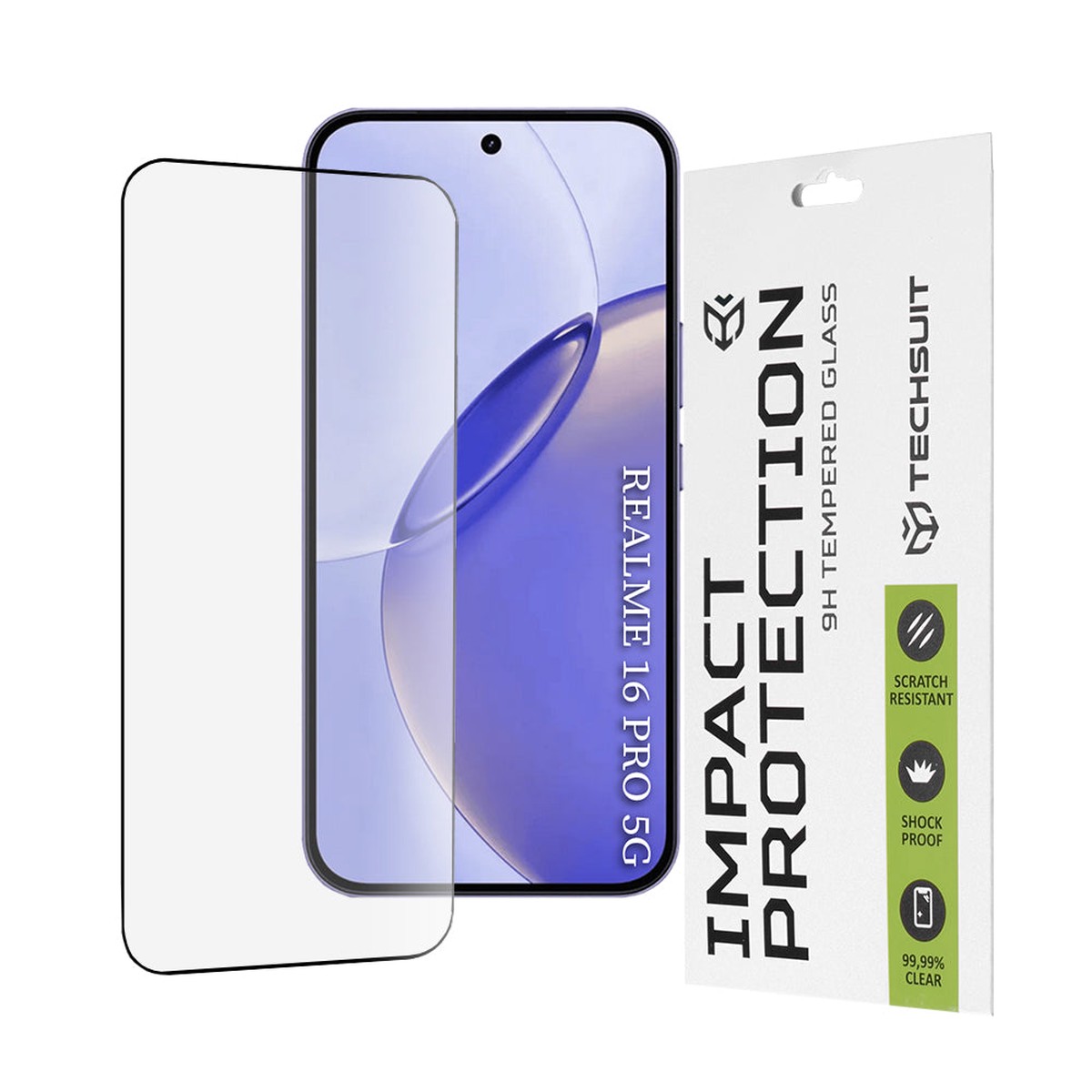 Pelcula protectora de pantalla Techsuit para Realme 16 Pro, Cristal Templado, Full Glue, 111D, Negra