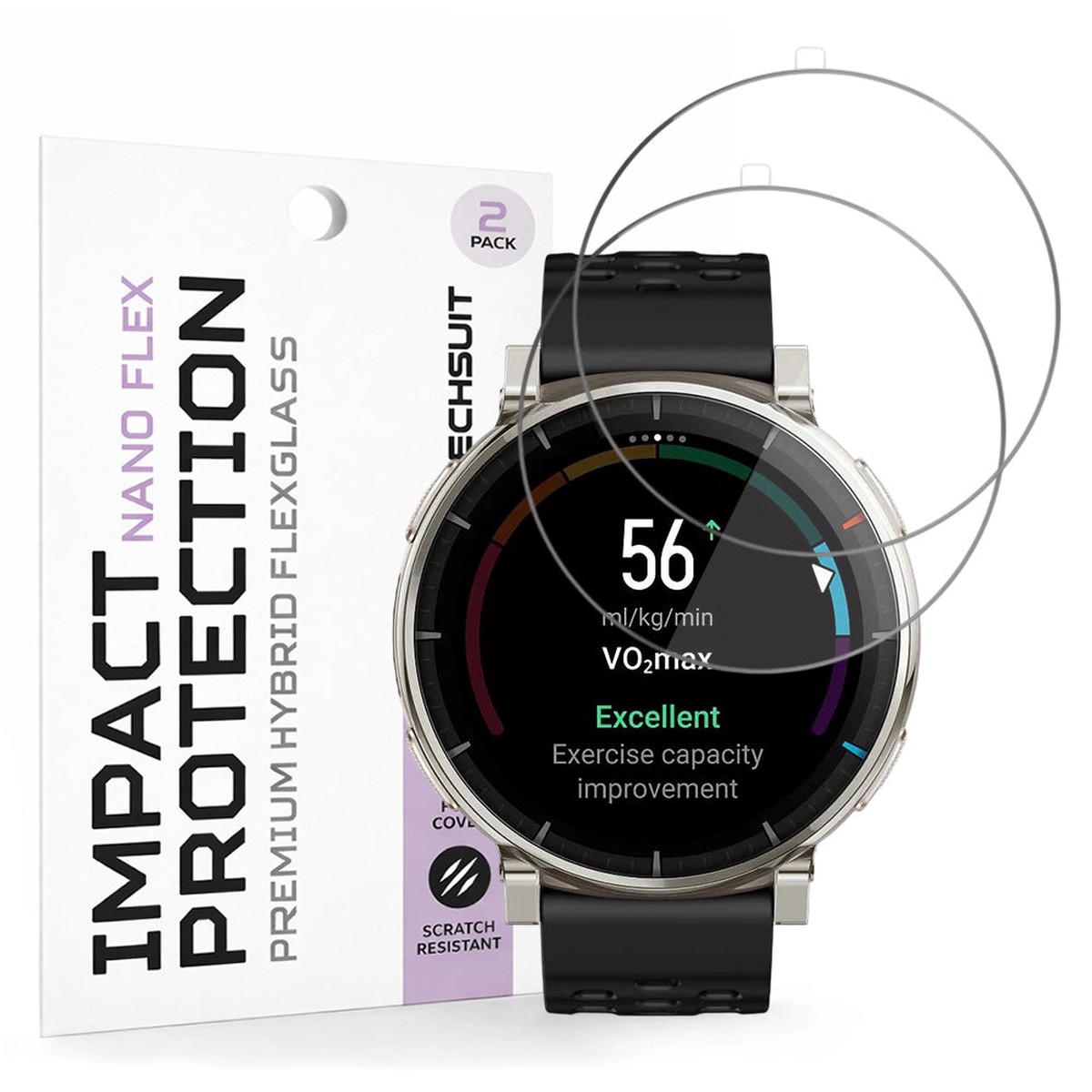 Protector de Pantalla Techsuit Nano Flex para Amazfit Active 3 Premium, Plstico, Set de 2 piezas, Negro