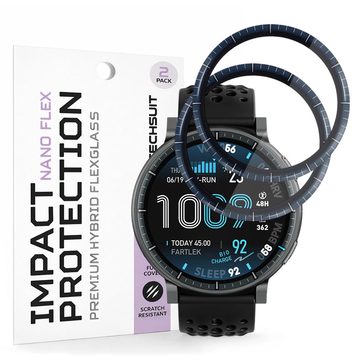 Protector de Pantalla Techsuit Nano Flex para Amazfit Active Max, Plstico, Set de 2 piezas, Negro