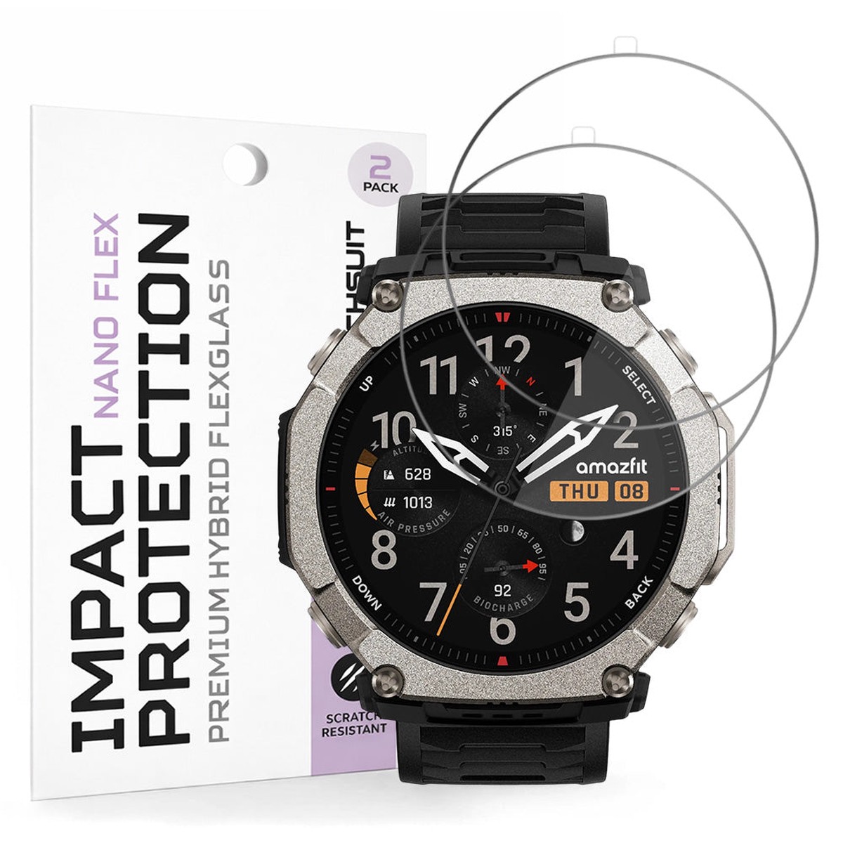 Protector Techsuit Nano Flex para Amazfit T-Rex Ultra 2, Plstico, Set de 2 piezas, Negro