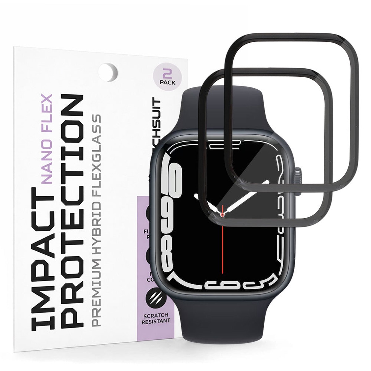 Protector Techsuit Nano Flex para Apple Watch Series 9 / 8 / 7 45mm, Plstico, Set de 2 piezas, Negro