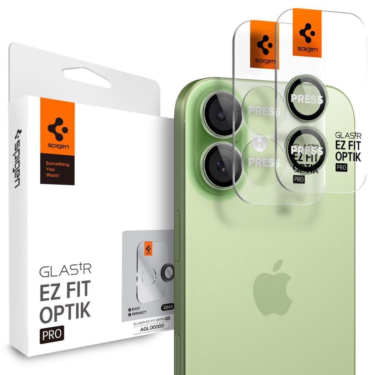 Protector de cmara trasera Spigen GlastR EZ FIT Optik Pro para Apple iPhone 17 / 16 Plus / 16, Cristal Templado, Set de 2 piezas, Verde AGL10128