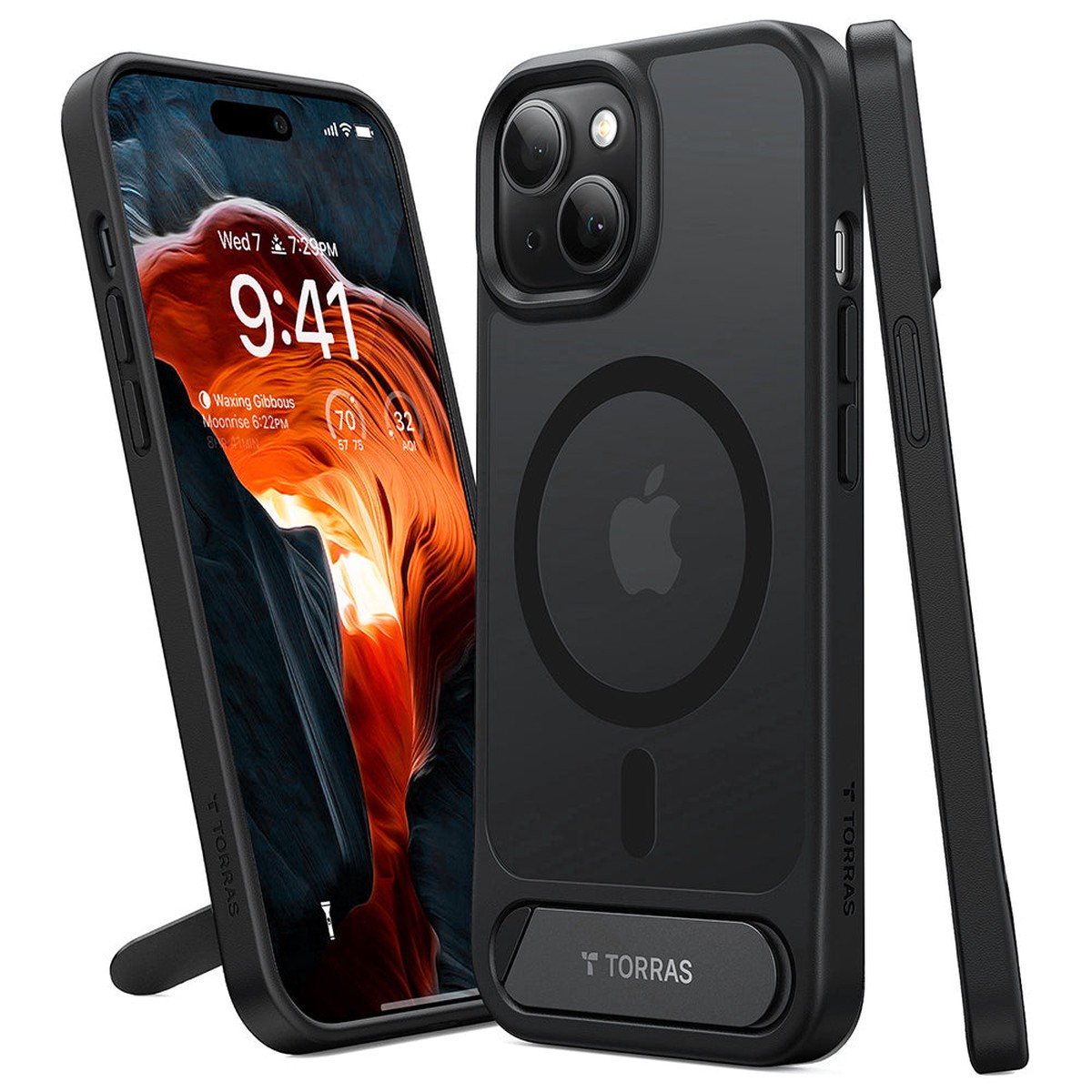 Funda MagSafe para Apple iPhone 15 Plus, Torras, Pstand, Negra