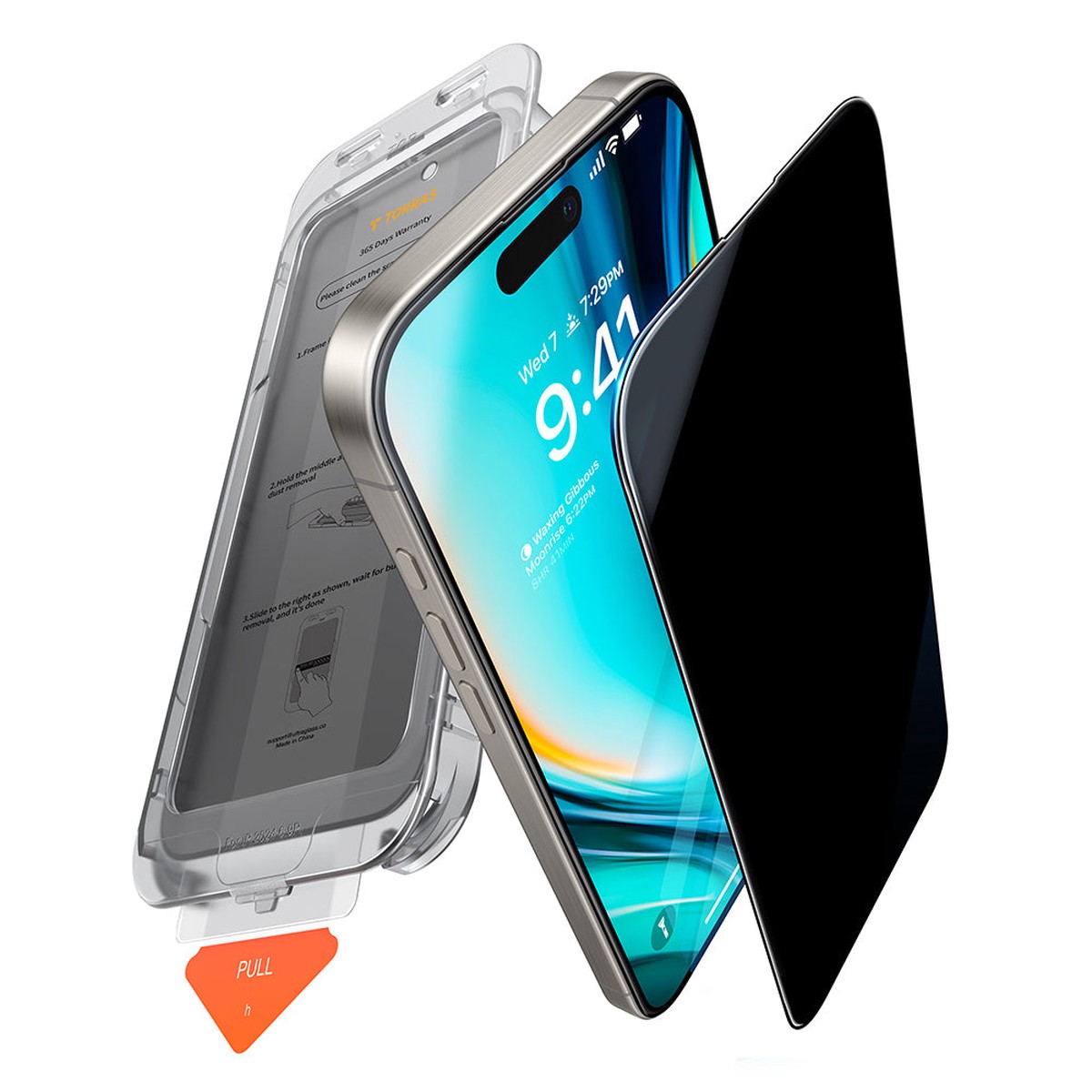 Folie de proteccin Ecran Privacy Torras GlassGo Install Master para Apple iPhone 16 Pro, Cristal Templado, Full Glue