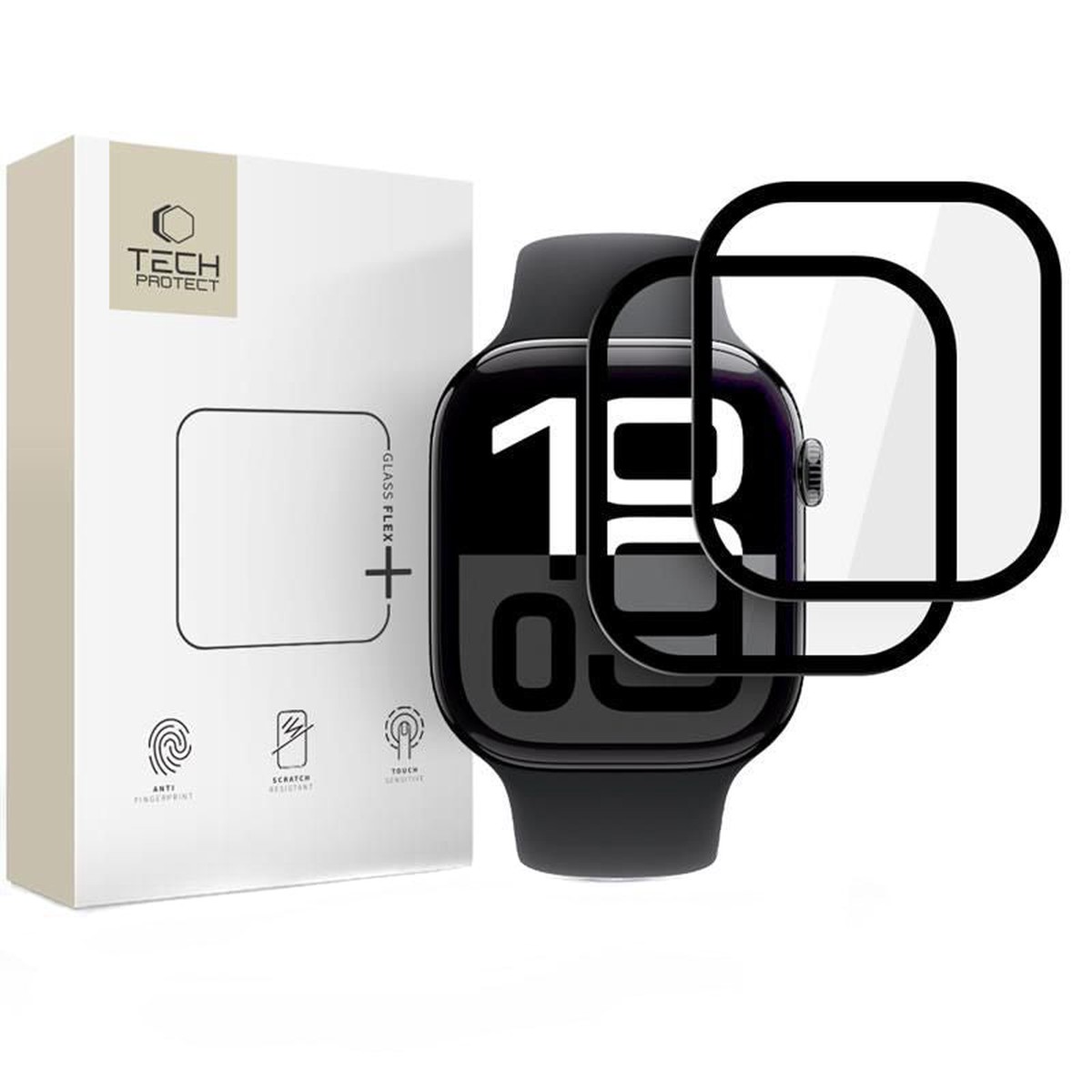 Protector Tech-Protect Flex+ para Apple Watch Series 10 / 11 46mm, Set de 2 piezas, Cristal Flexible, Negro
