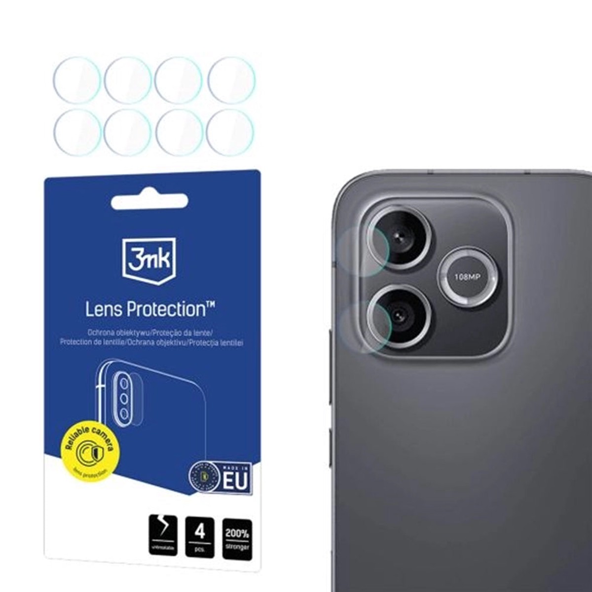 Lmina protectora para Cmara Trasera 3MK Protection para Honor 600 Lite, Cristal Templado, Set de 4 piezas, Transparente