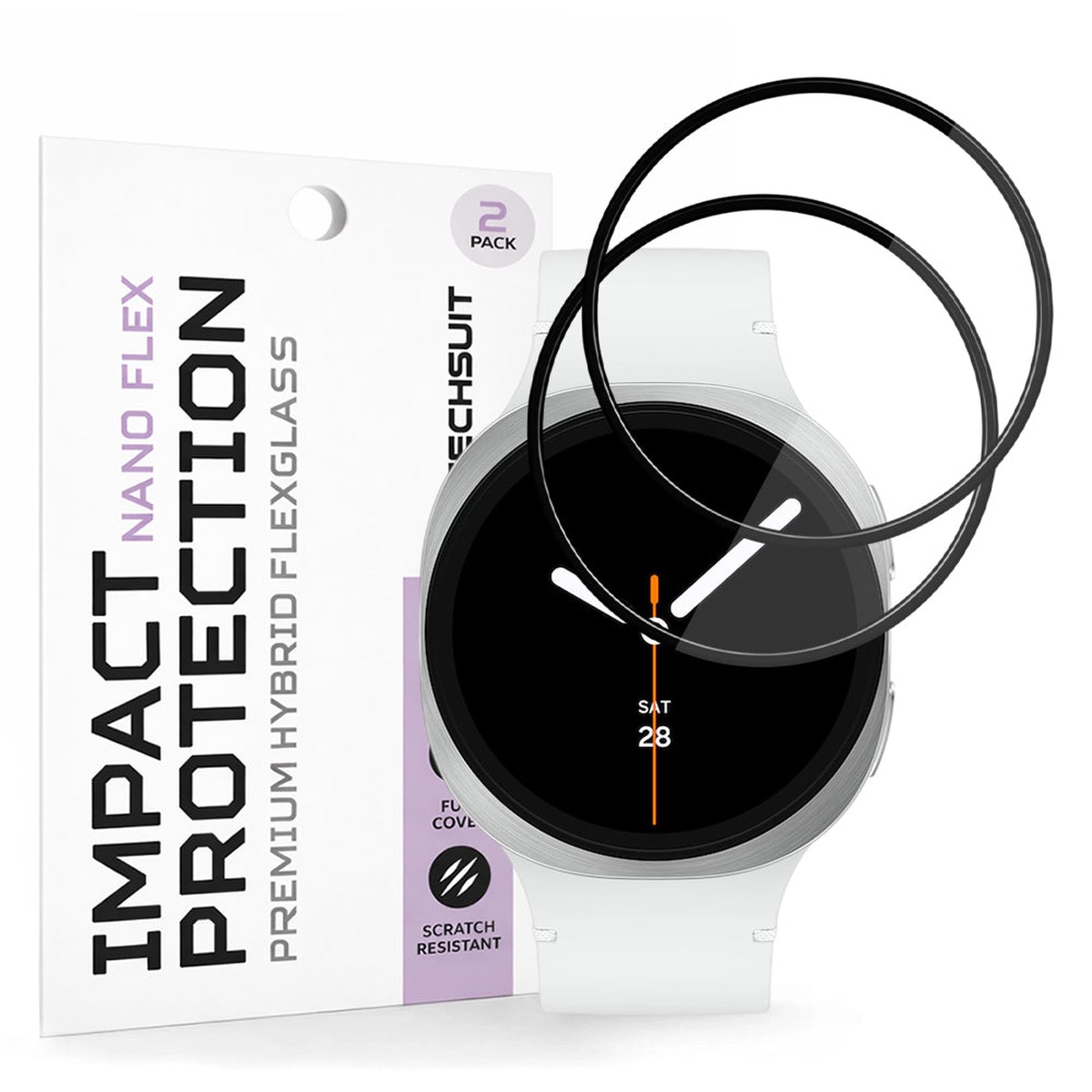Protector Techsuit Nano Flex para Samsung Galaxy Watch9 / Watch8 44mm, Set de 2 piezas, Plstico, Negro