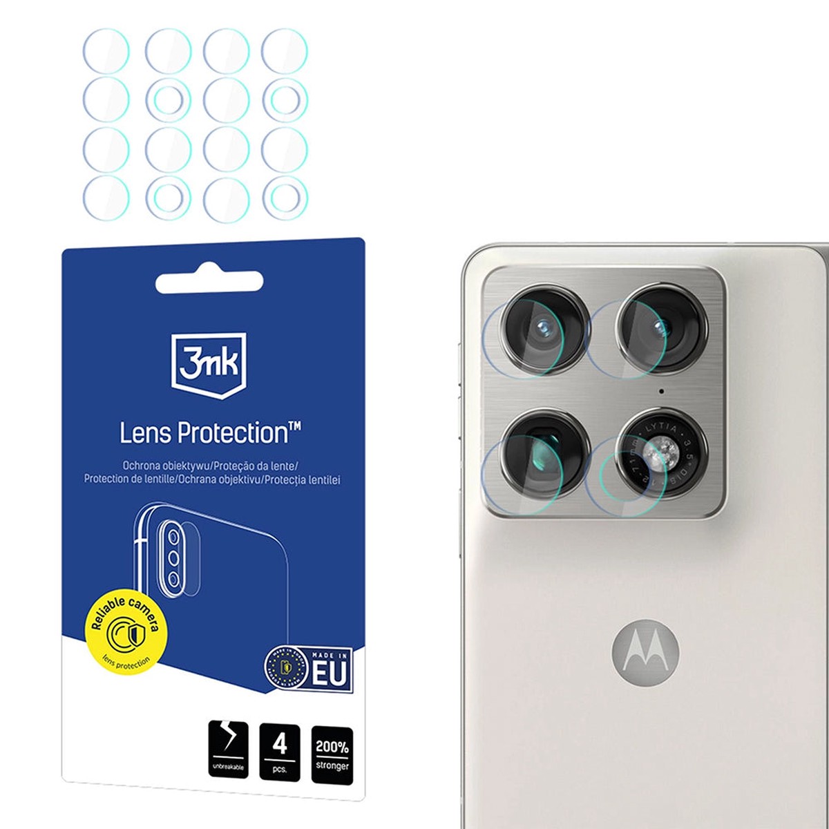 Protector de cmara trasera 3MK Protection para Motorola Razr Fold, Cristal Templado, Set de 4 piezas, Transparente