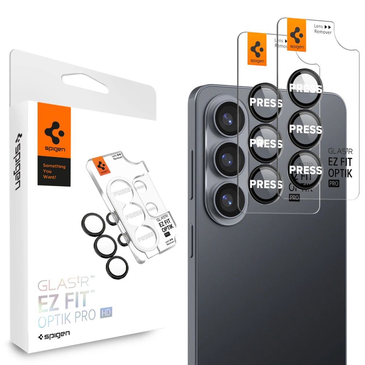 Protector de cmara trasera Spigen GlastR EZ FIT Optik Pro HD para Samsung Galaxy S26 S942, Cristal Templado, Set de 2 piezas, Negro AGL11099