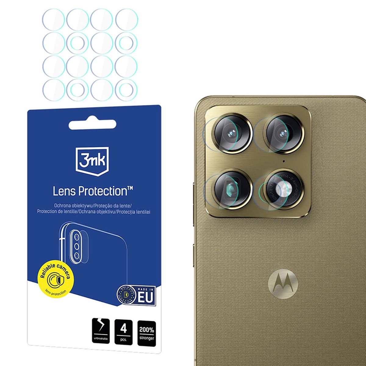 Protector de cmara trasera 3MK Protection para Motorola Edge 70 Ultra / Signature, Cristal Flexible, Set de 4 piezas, Transparente