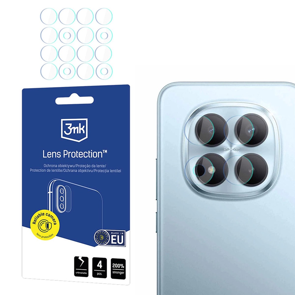 Protector de cmara trasera 3MK Protection para Xiaomi Redmi Note 15 Pro+ 5G, Cristal Flexible, Set de 4 piezas, Transparente