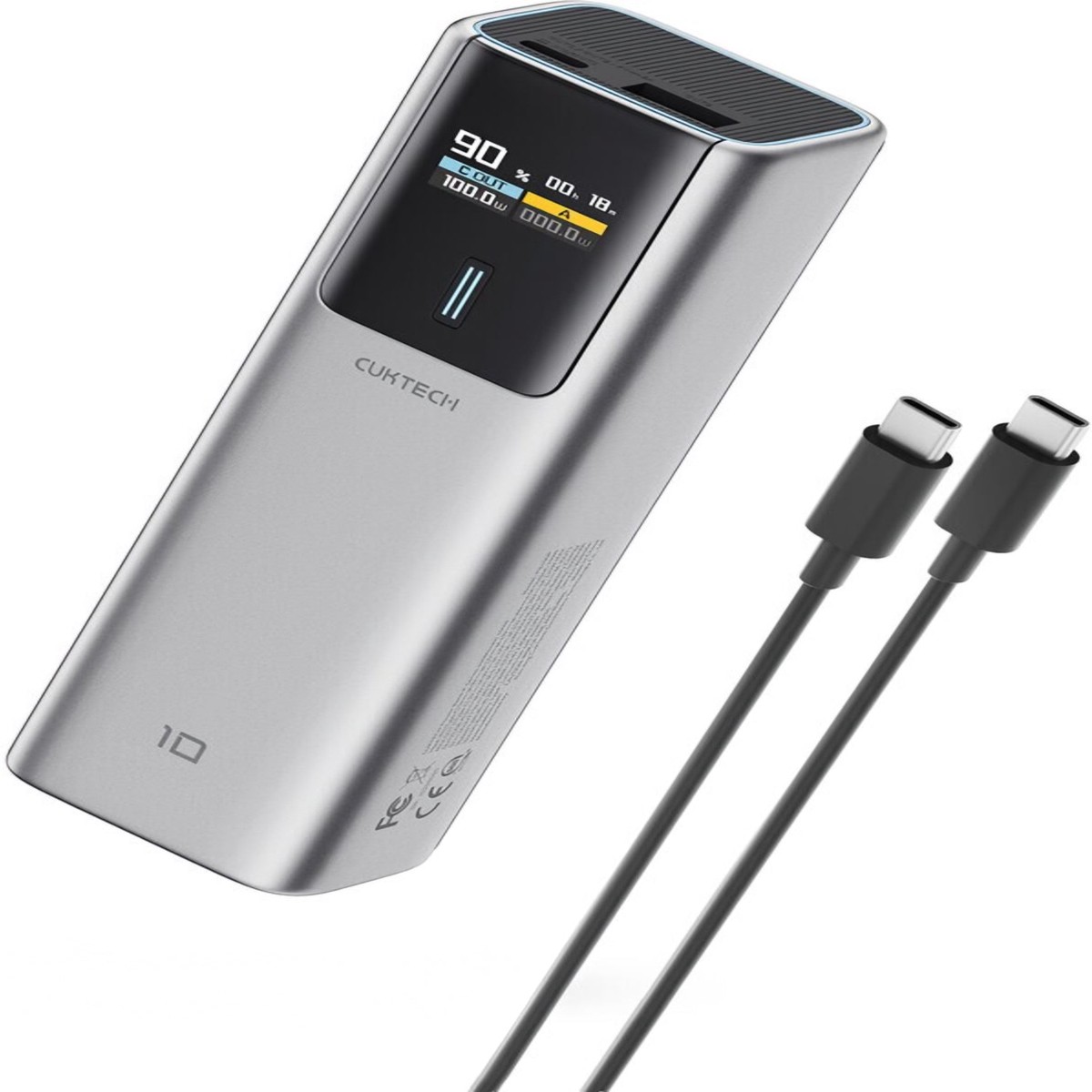 Batera Externa Cuktech, 10000mAh, 150W, QC + PD, 1 x USB-A - 1 x USB-C, Gris CKPB100PGLBK