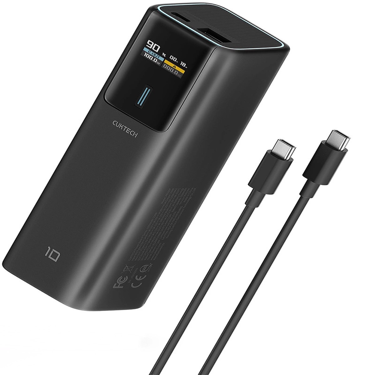 Batera Externa Cuktech, 10000mAh, 150W, QC + PD, 1 x USB-A - 1 x USB-C, Negra CKPB100PGLBL