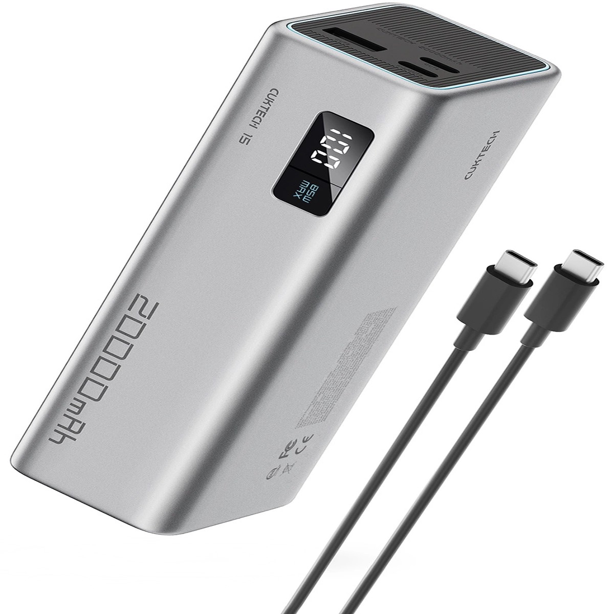 Batera Externa Cuktech, 20000mAh, 100W, QC + PD, 1 x USB-A - 2 x USB-C, Gris CUKP200XGLGR