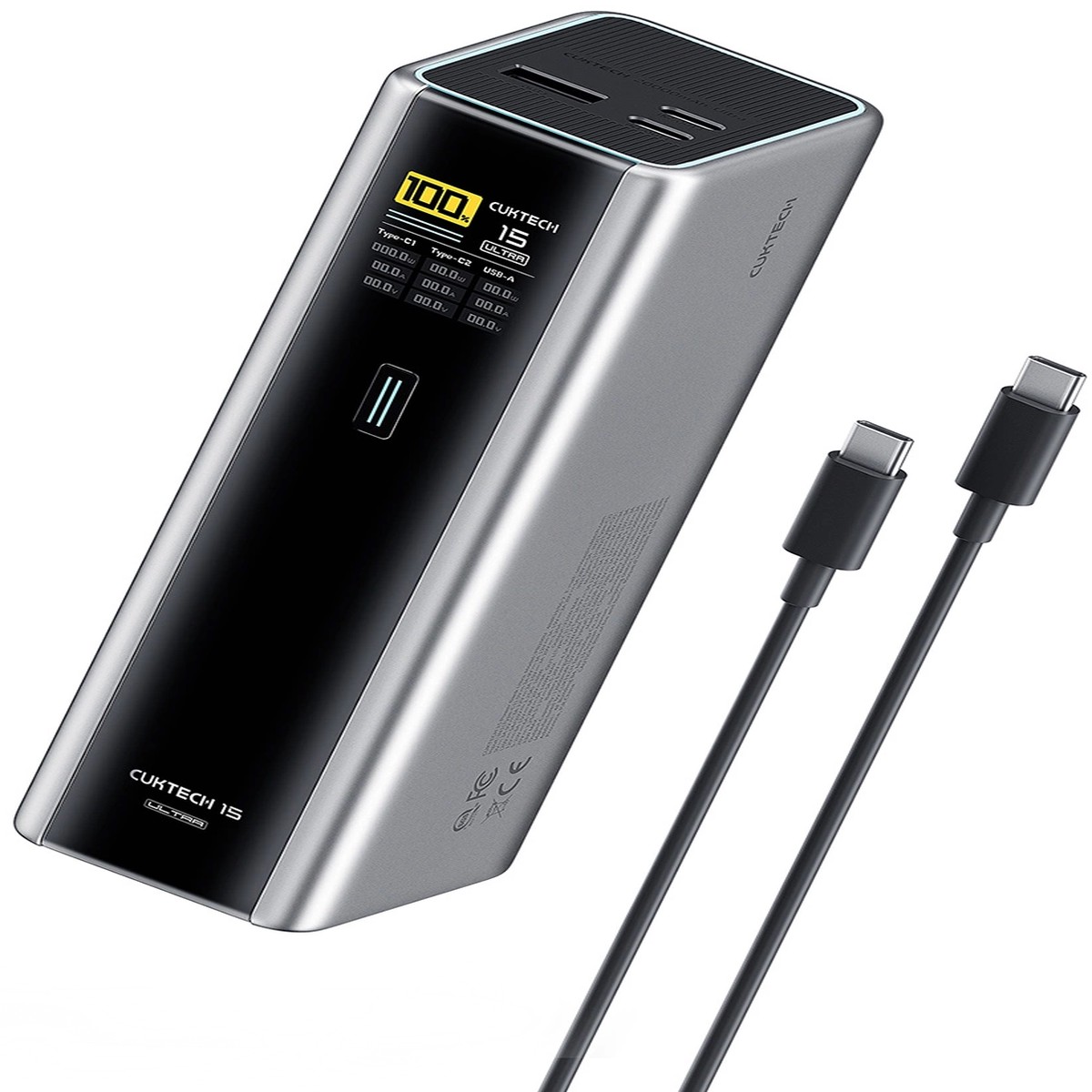 Batera Externa Cuktech, 20000mAh, 210W, QC + PD, 1 x USB-A - 2 x USB-C, Gris CKPB200UGLGR