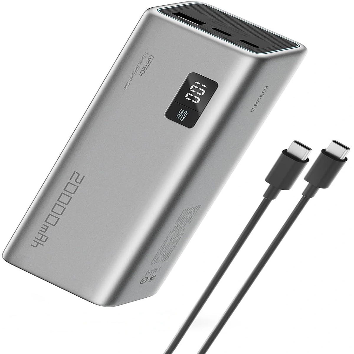 Batera Externa Cuktech P+ No.15, 20000mAh, 150W, QC + PD, 1 x USB-A - 2 x USB-C, Gris CUKPB200GLBK