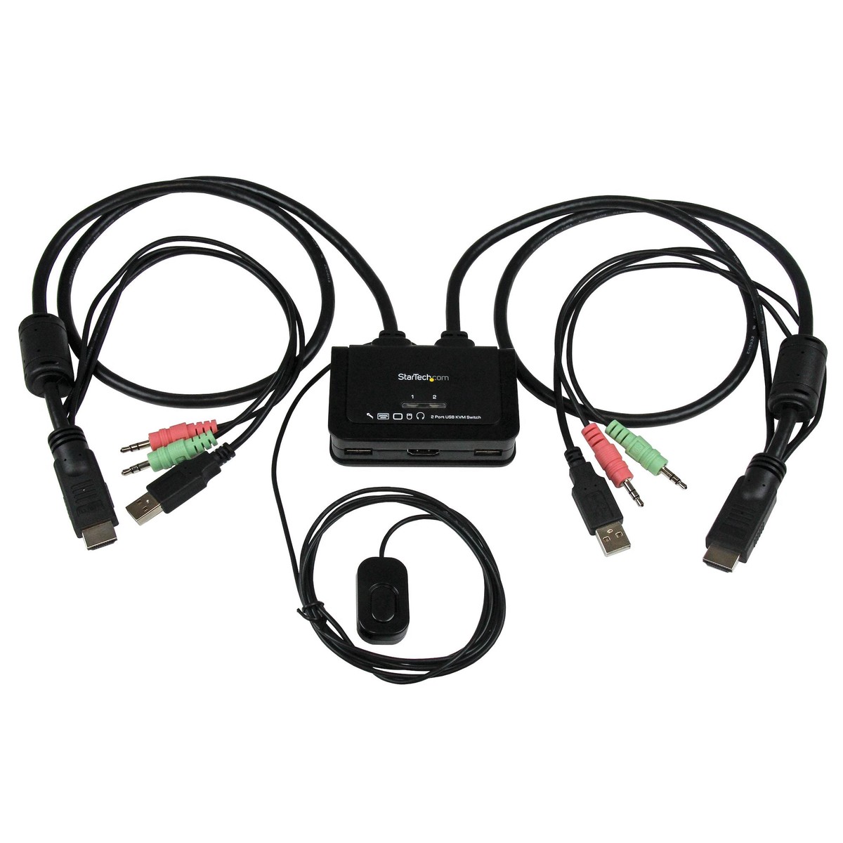 2 Port USB HDMI Cable KVM Switch with Audio and Remote Switch  USB Powered