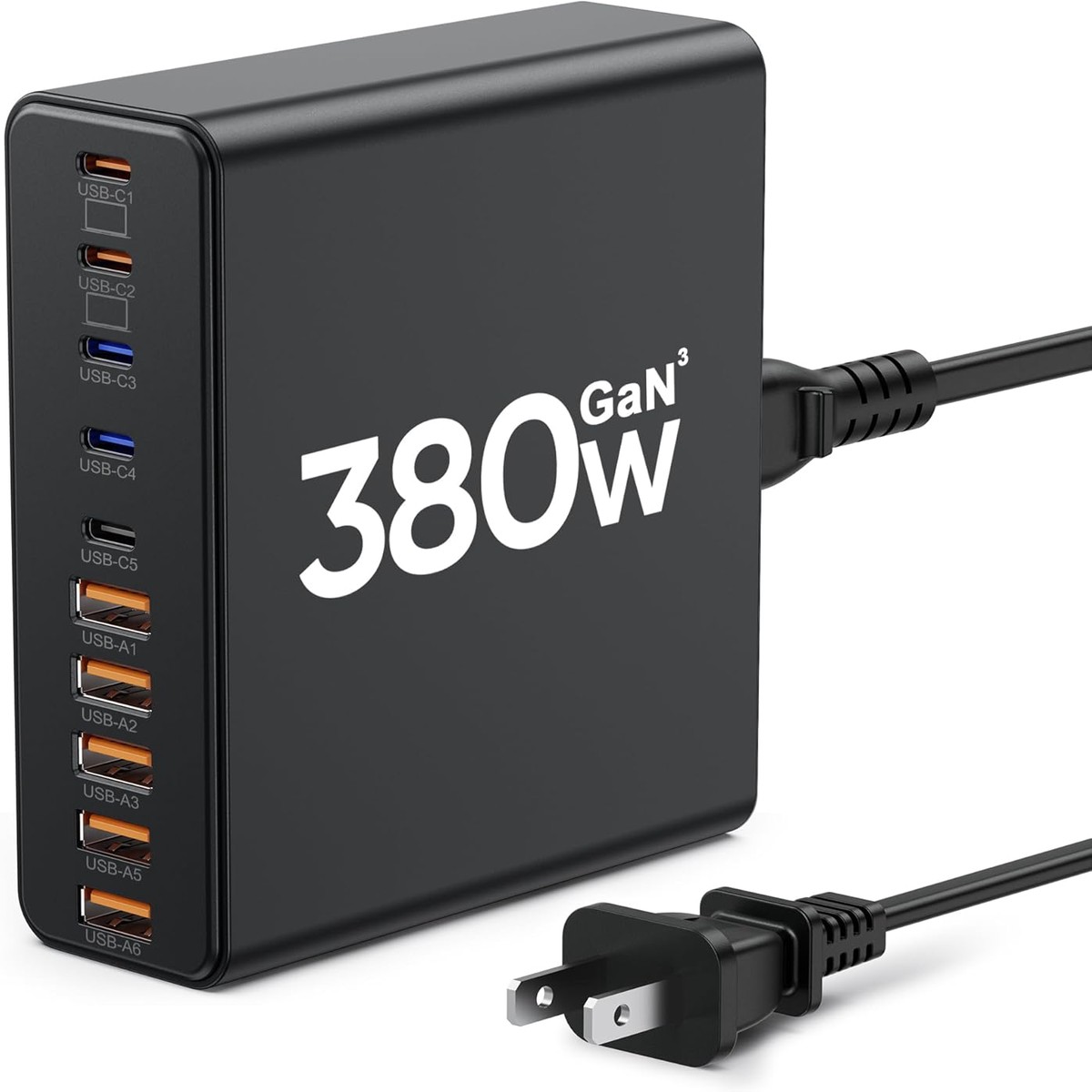 380W USB C Charger,10-Port USB C Charging Station GaN III Fast Charging Station Hub Laptop Adapter for MacBook Pro/Air,iPad,iPhone,Dell XPS,Samsung Galaxy (Black)